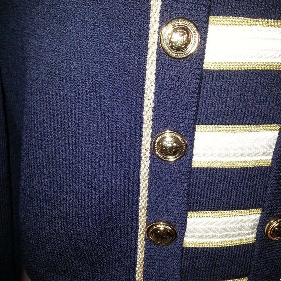 St John Collection By Marie Gray stripped Navy Crop Top Cardigan Jacket sz 6 - Picture 5 of 9